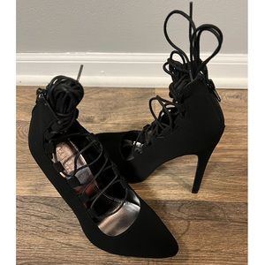 NEW Womens Black Suede Lace Up High Heel Pumps